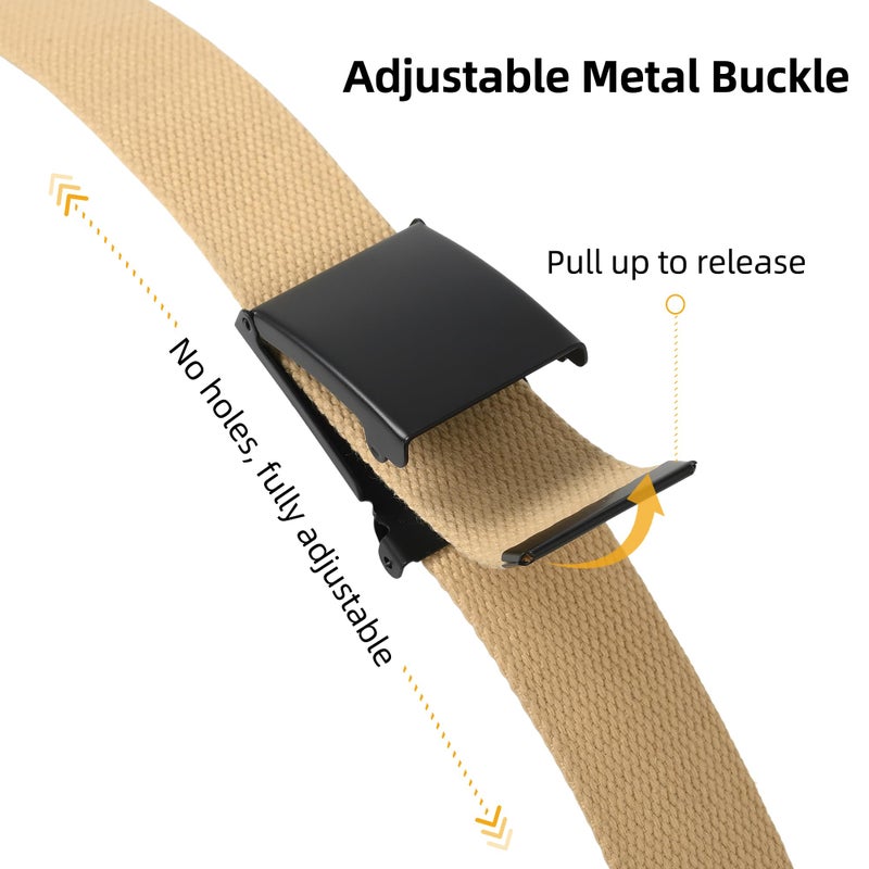 Mile High Life Cut To Fit Canvas Web Belt Size Up to 52" with Flip-Top Solid Black Military Buckle (Khaki) - Image 4